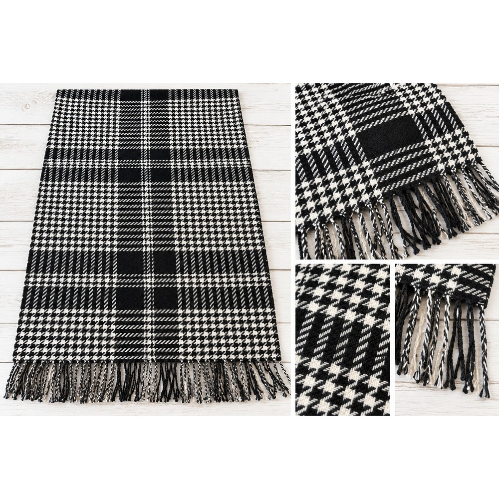 Steve Madden Scarf Black White Plaid Houndstooth Fringe Winter Cozy Wrap OS 4774